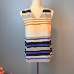 Cabi Underline Multicolor Colorblock Striped Tank X-Small V-Neck Coastal Cottage